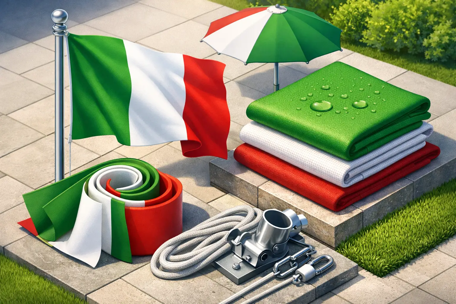 Bandiera italiana: tessuti e finiture per esterno
